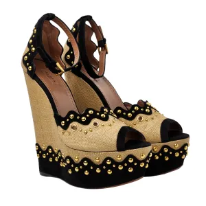 ALAA PEEP TOE RAFFIA WEDGE HEELS EU 39/ UK 6