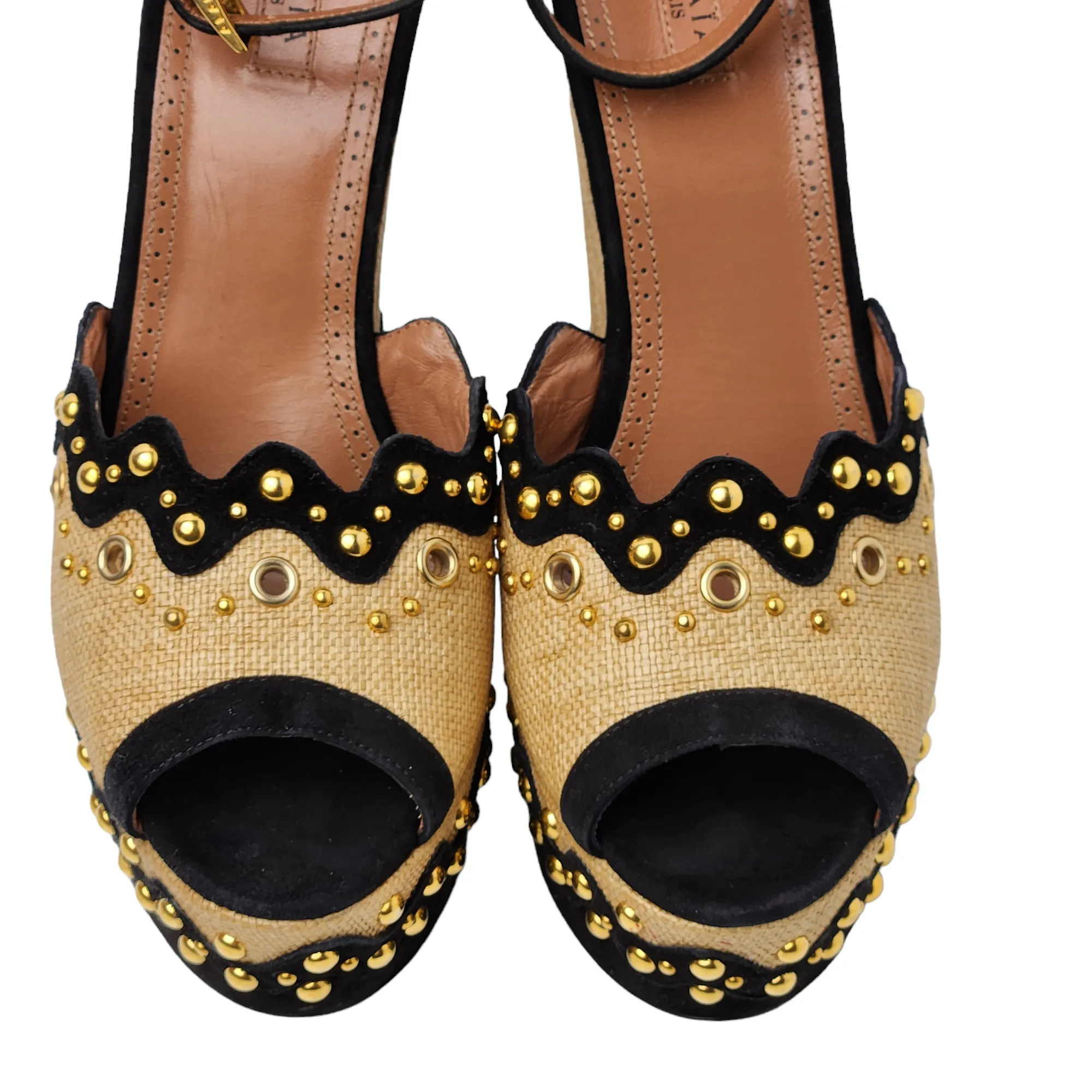 ALAA PEEP TOE RAFFIA WEDGE HEELS EU 39/ UK 6