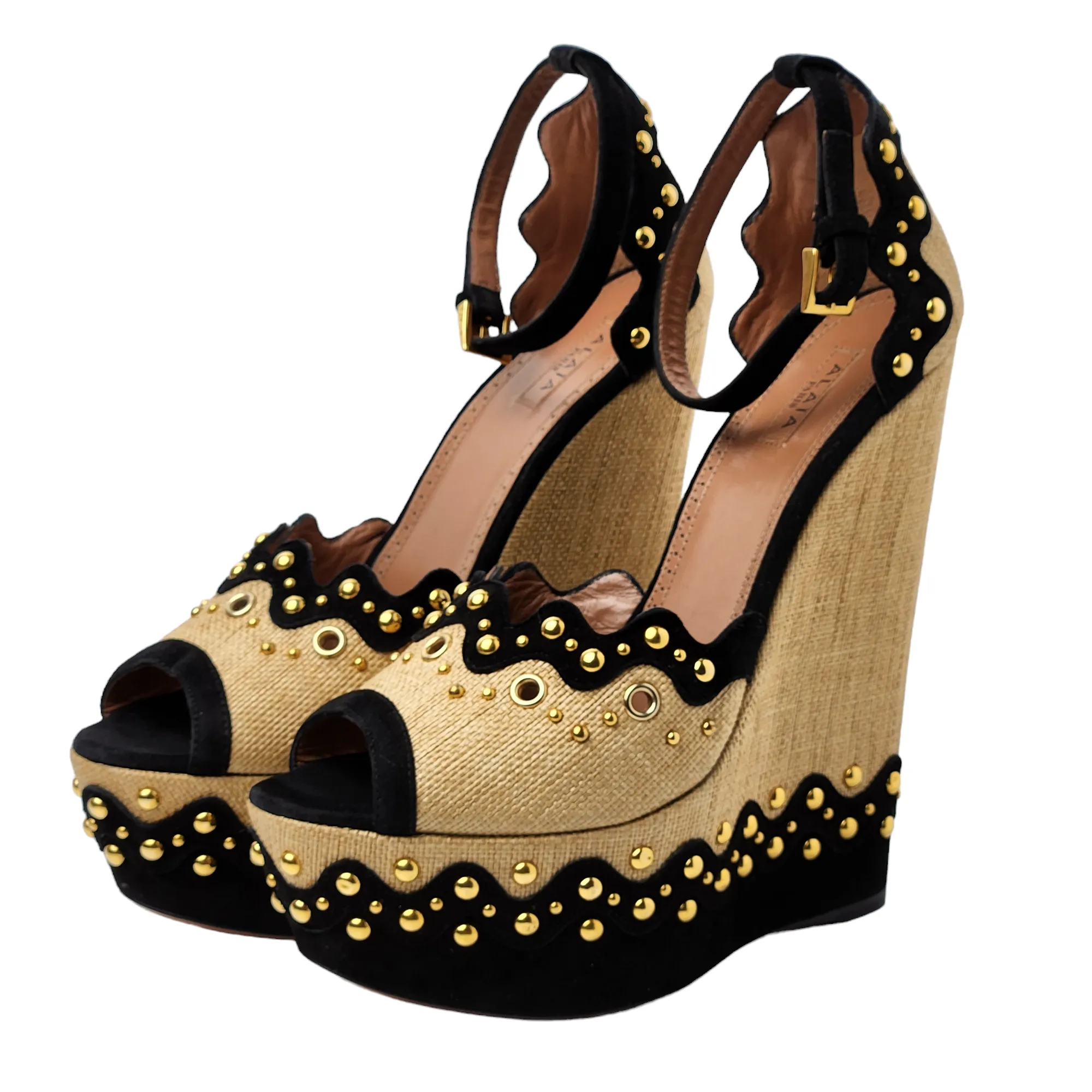 ALAA PEEP TOE RAFFIA WEDGE HEELS EU 39/ UK 6
