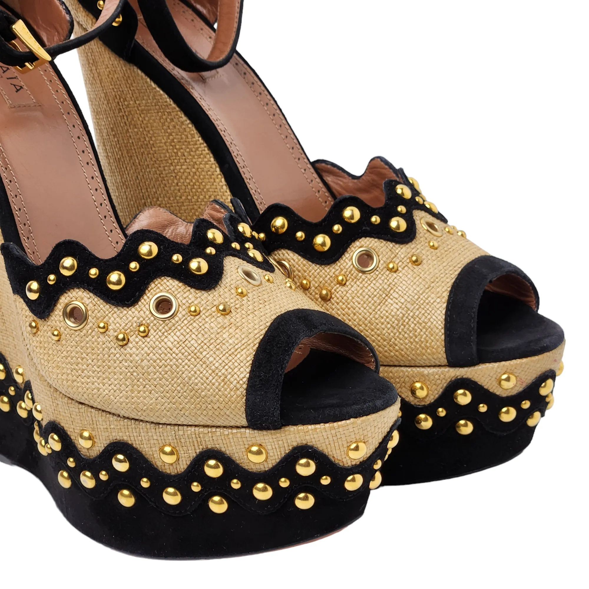 ALAA PEEP TOE RAFFIA WEDGE HEELS EU 39/ UK 6