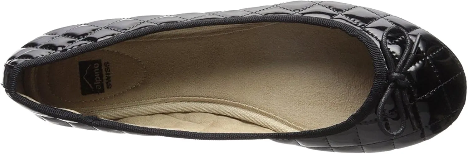 Alpine Swiss Womens Aster Ballet Flats | Patent Leather Slip-On Shoes | Quilted Pillow Stitch | Rounded Toe | Everyday Comfortable Fashion Footwear