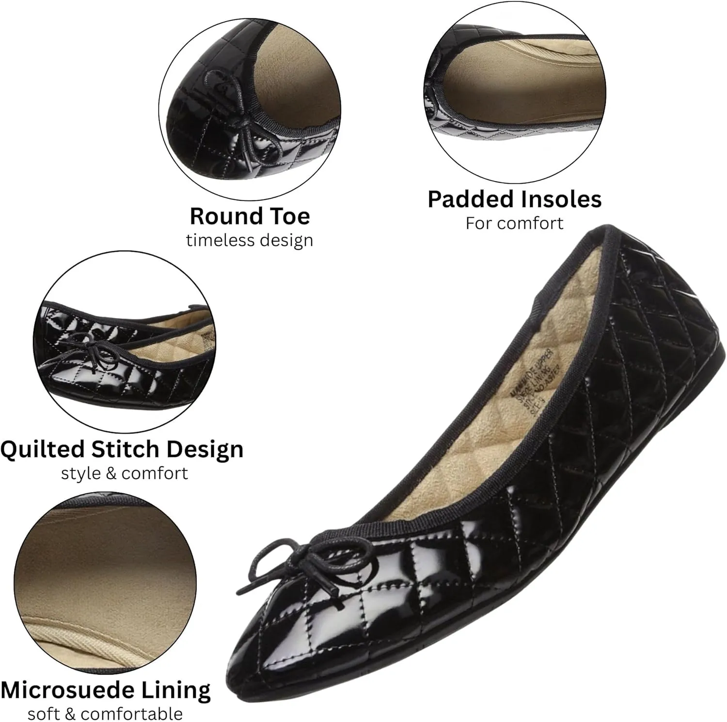 Alpine Swiss Womens Aster Ballet Flats | Patent Leather Slip-On Shoes | Quilted Pillow Stitch | Rounded Toe | Everyday Comfortable Fashion Footwear