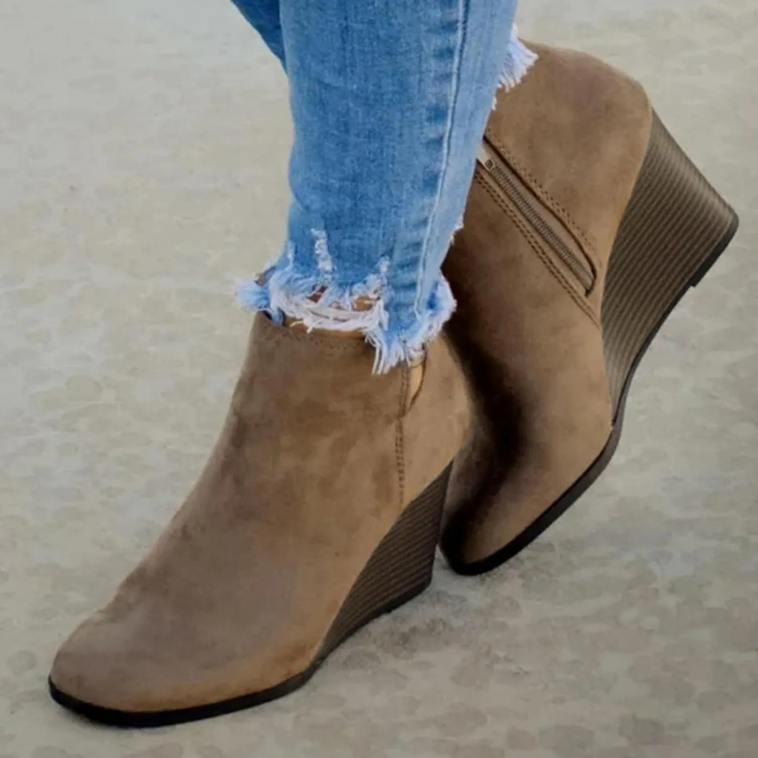 Ankle Boots for Women Fashion Casual Wedge Booties Fall Stacked Mid Heel with Side Zipper Almond Toe Winter Dress Shoes