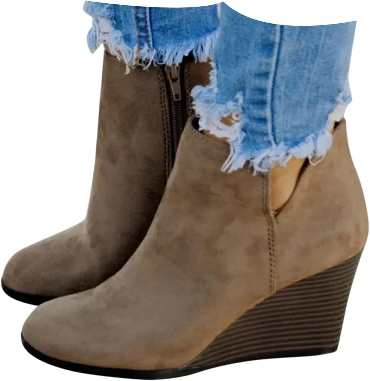 Ankle Boots for Women Fashion Casual Wedge Booties Fall Stacked Mid Heel with Side Zipper Almond Toe Winter Dress Shoes