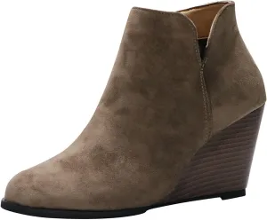 Ankle Boots for Women Fashion Casual Wedge Booties Fall Stacked Mid Heel with Side Zipper Almond Toe Winter Dress Shoes