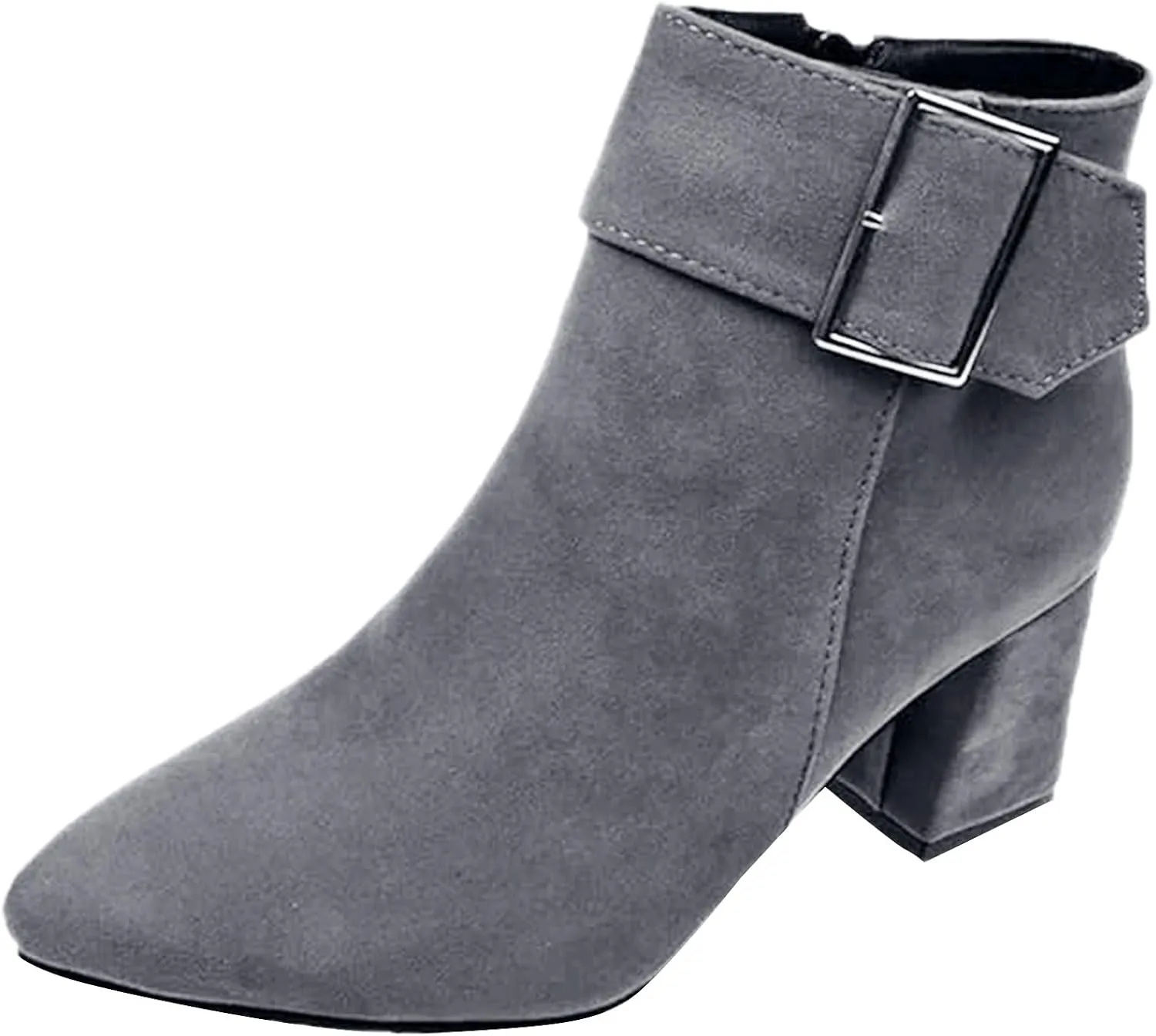 Ankle Boots for Women Fashion Short Dress Shoes with Side Zipper Chunky Block Mid Heel Fall Winter Boots with Belt Buckle