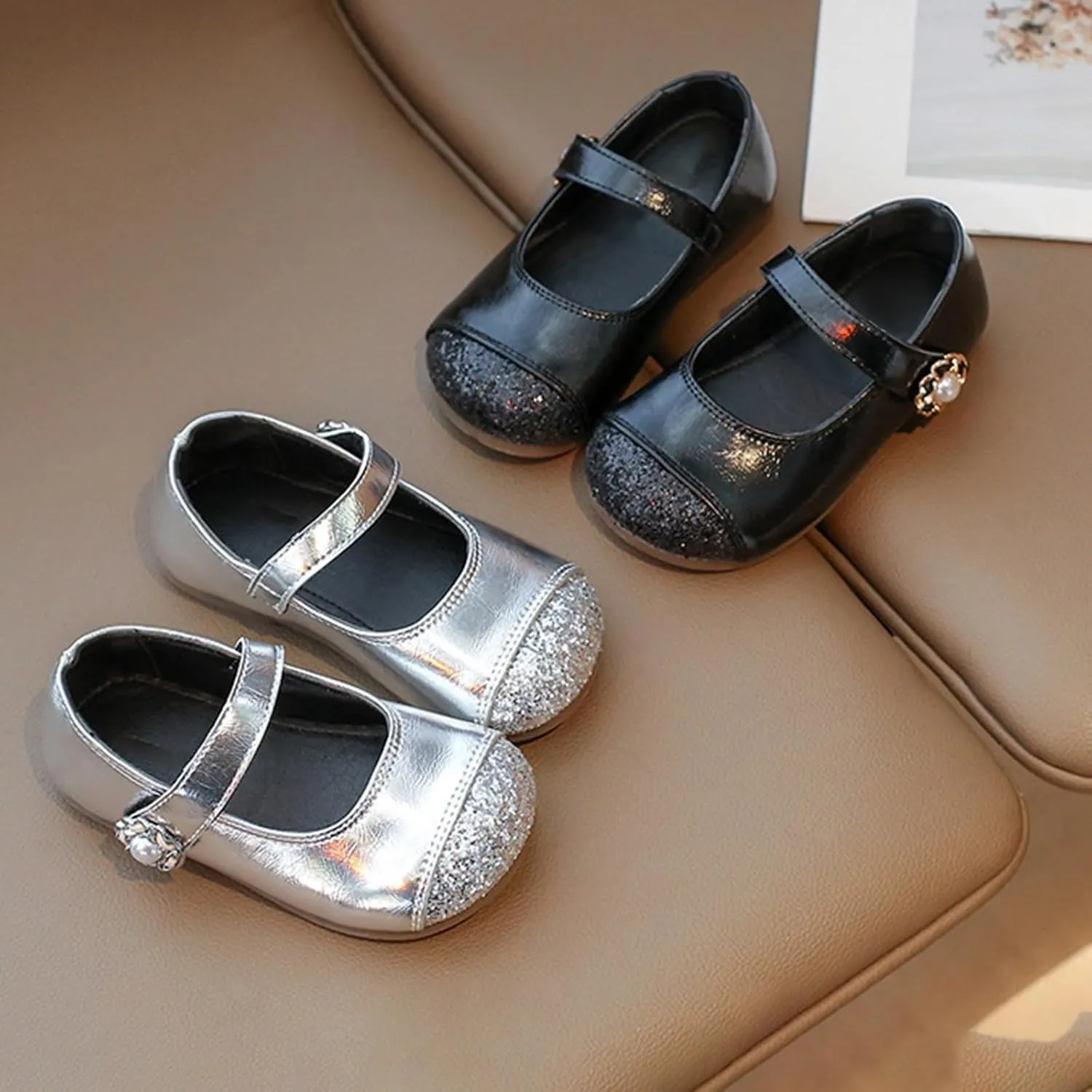 Baby Infant Leather Mary Jane Shoes Sandals Ankle Closed Toe Non Slip School Dance Shoes Newborn Uniform Silver Sandals