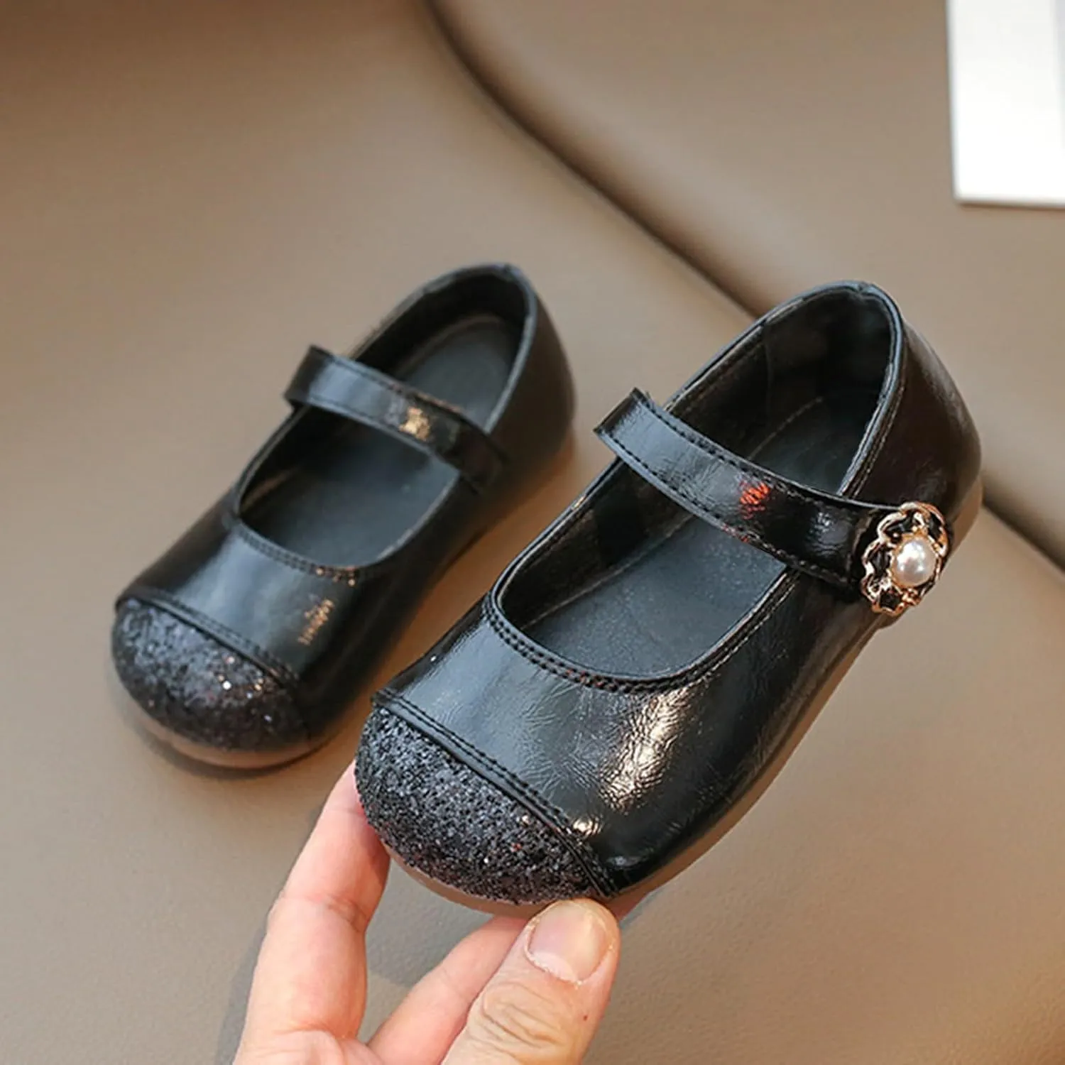 Baby Infant Leather Mary Jane Shoes Sandals Ankle Closed Toe Non Slip School Dance Shoes Newborn Uniform Silver Sandals