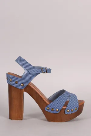 Bamboo Denim Slit Open Toe Wooden Clog