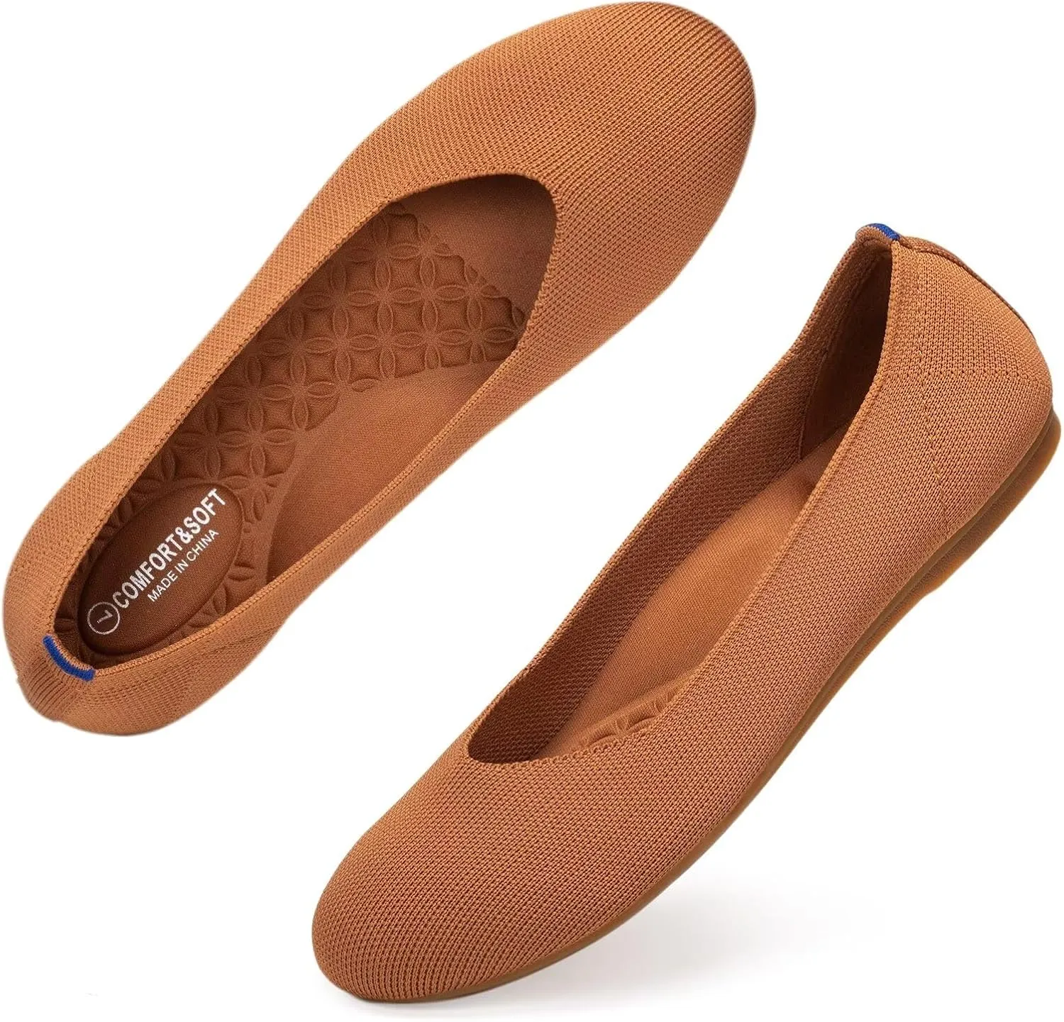 BEJINASH Ballet Flats for Women Soft Slip On Flat Shoes Knit Round Toe Work Flat Mesh Woman Walking Shoes Comfortable Casual