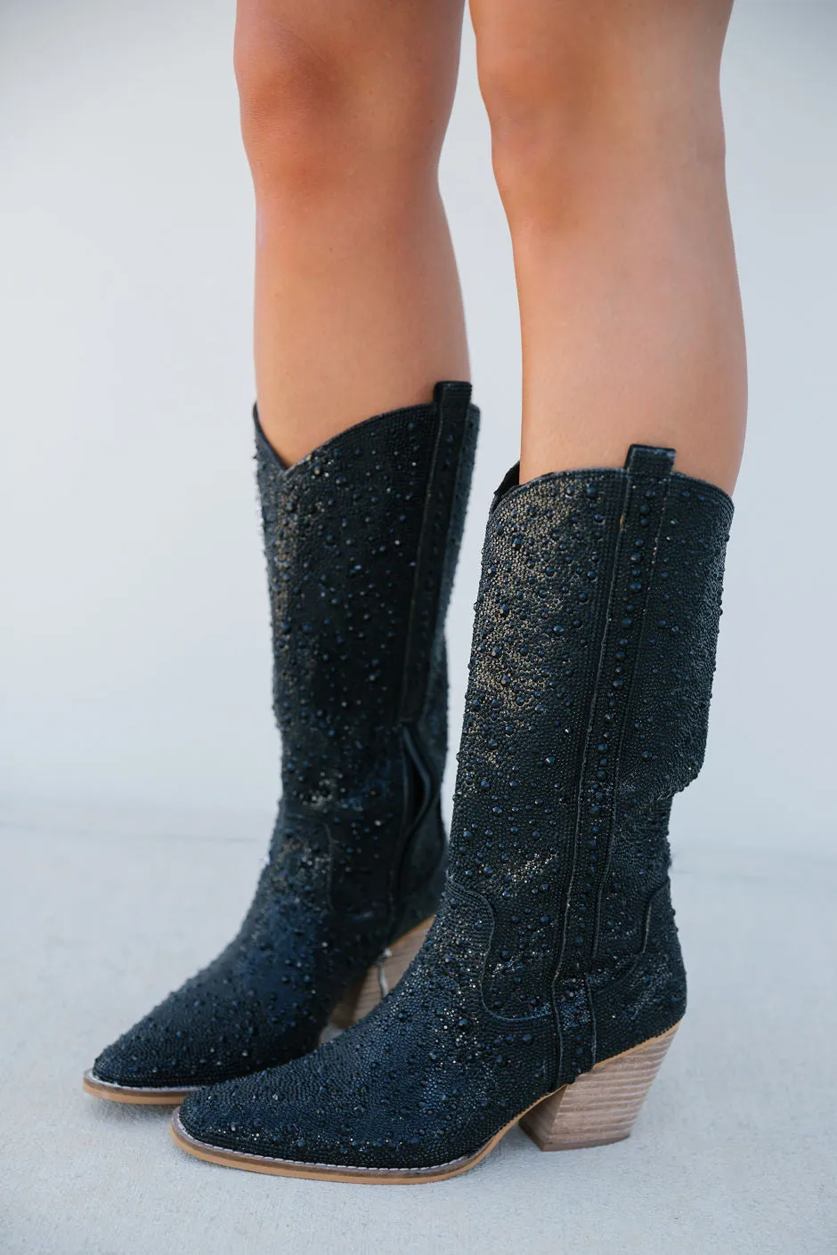 BLACK RHINESTONE BOOTS