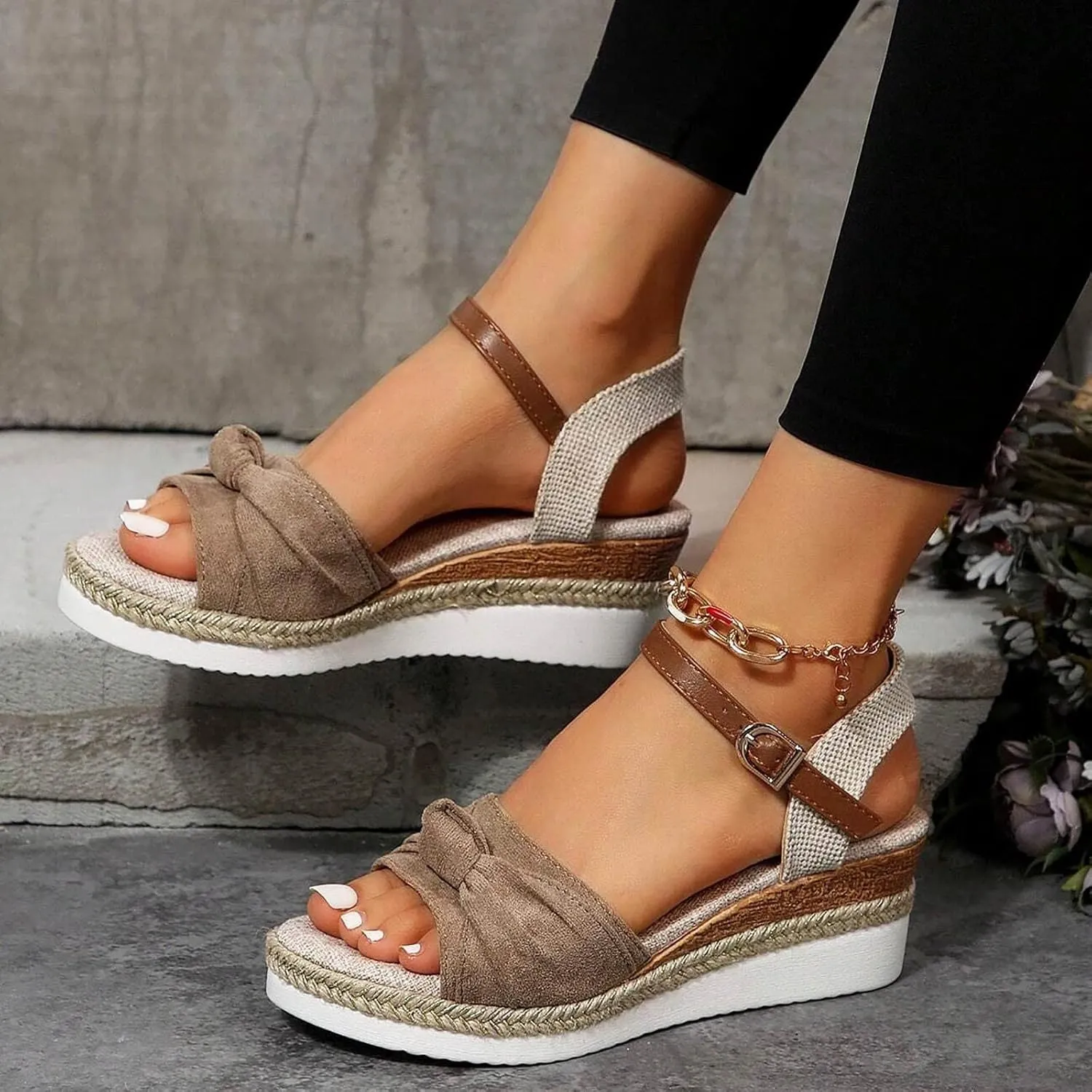 Cathalem Orthopedic Sandals for Women Casual Strappy Low Wedges Slip on Sandals Zipper Beach Sandals Dress Shoes
