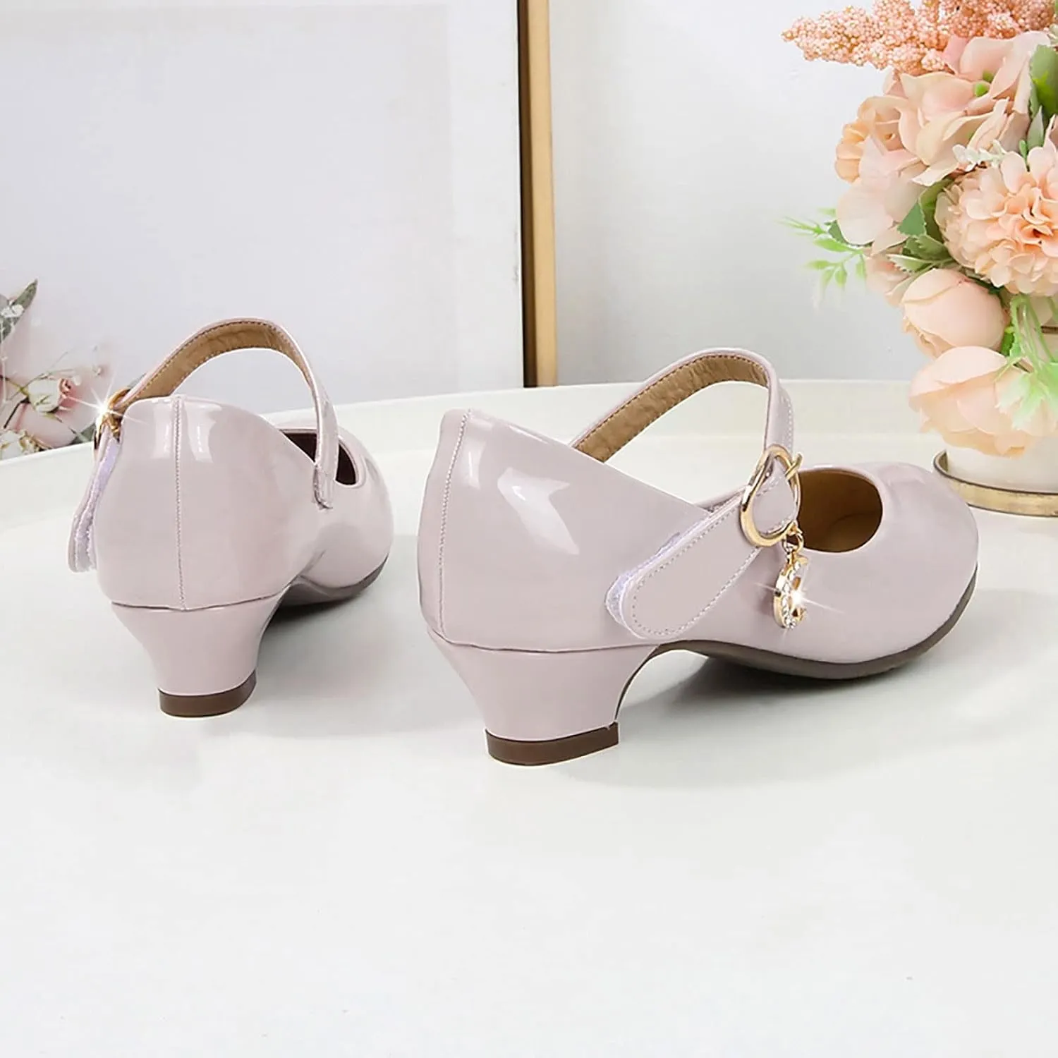 Childrens Girls Dress High Heels Shoes Casual Breathable Baby Kids Mary Jane Sandals Ankle Comfy Dance Non Slip Shoes