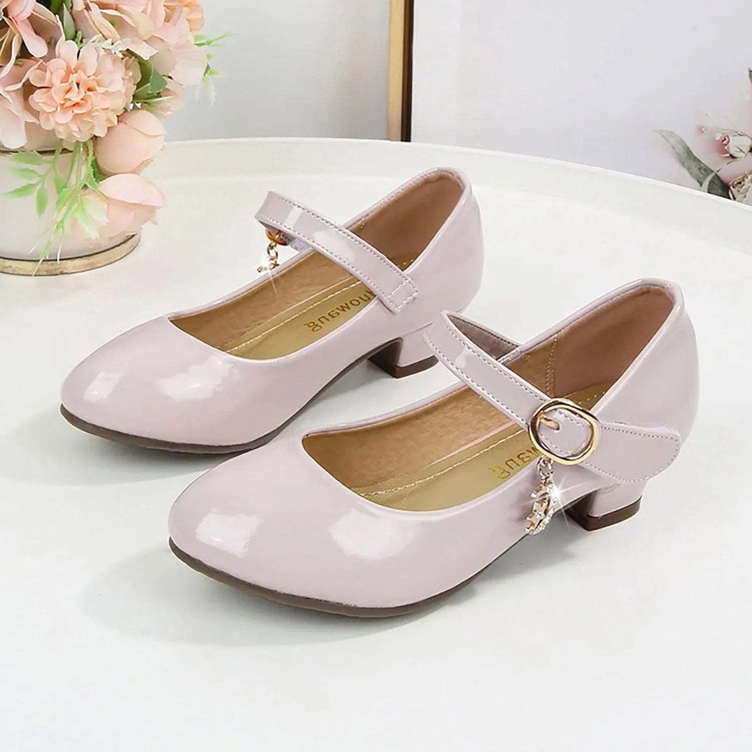 Childrens Girls Dress High Heels Shoes Casual Breathable Baby Kids Mary Jane Sandals Ankle Comfy Dance Non Slip Shoes