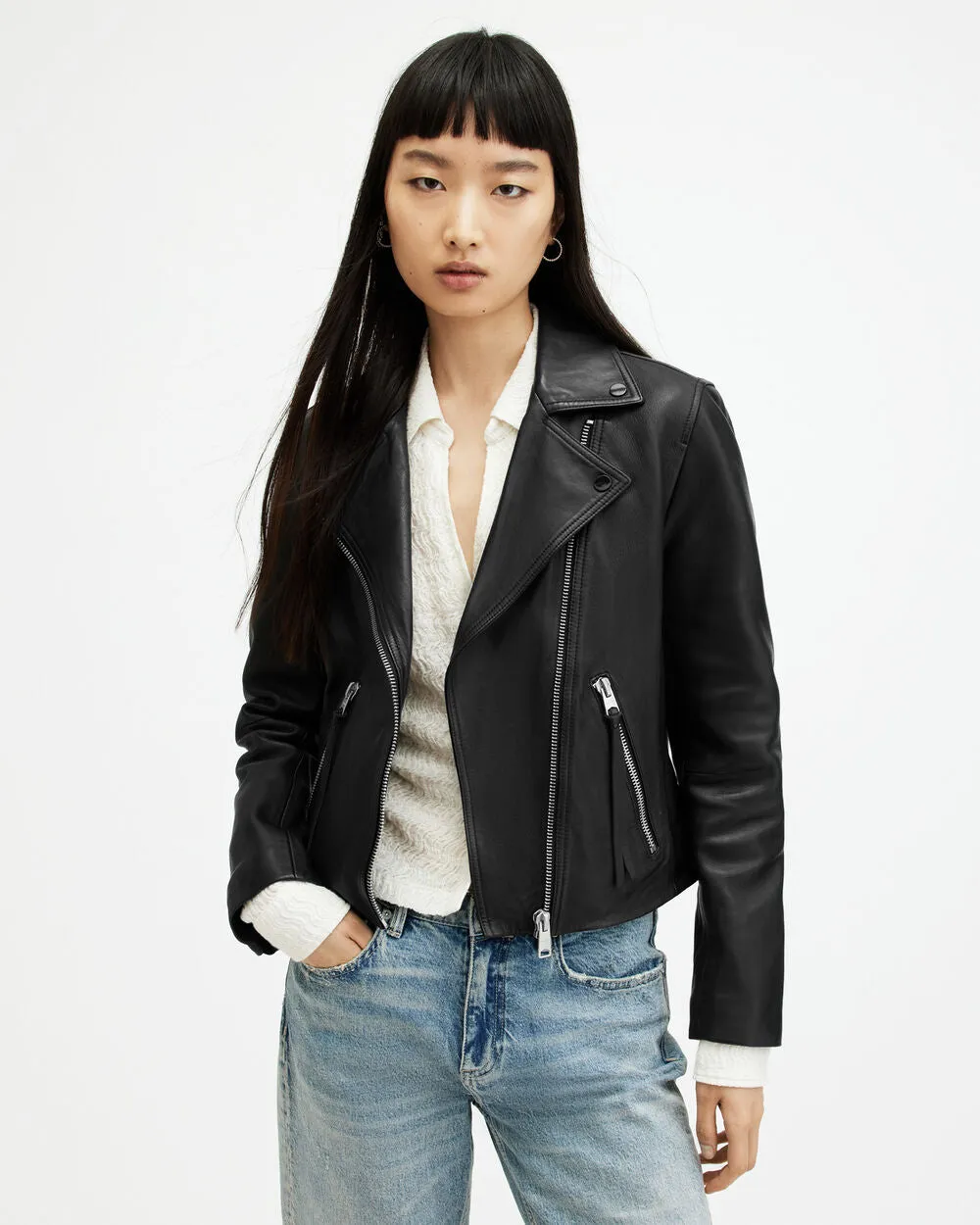 Dalby AllSaints slim leather biker jacket, black