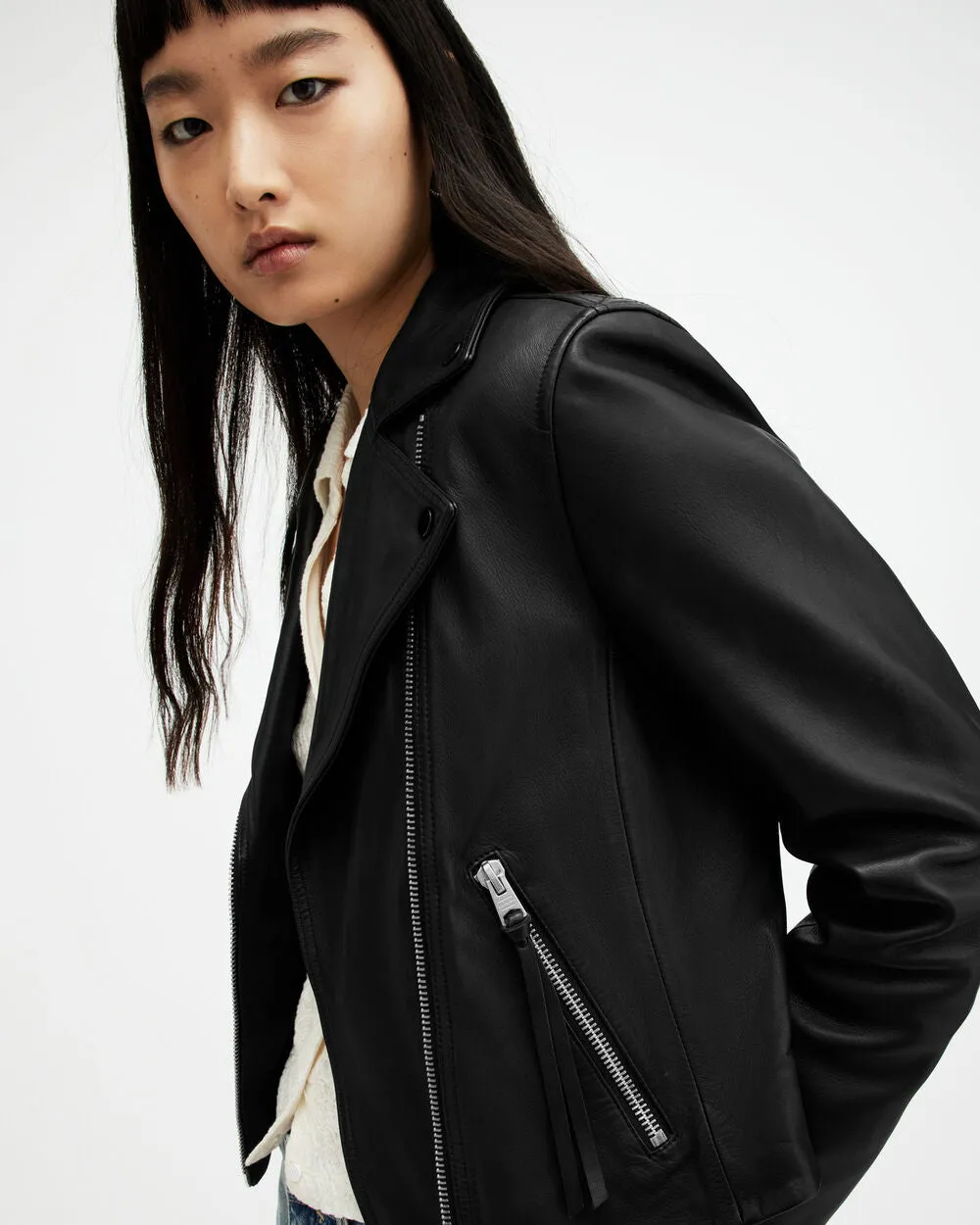 Dalby AllSaints slim leather biker jacket, black
