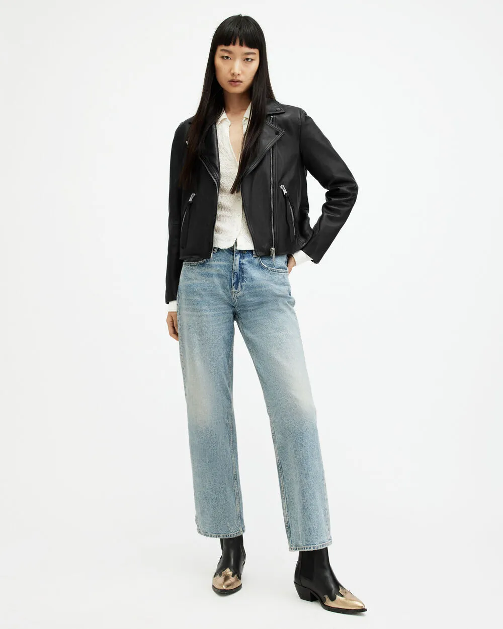 Dalby AllSaints slim leather biker jacket, black