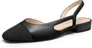 DREAM PAIRS Women's Slingback Flats, Square Toe Flats for Women Dressy Casual Work Office Party, Low Heel Dress Shoes for Women