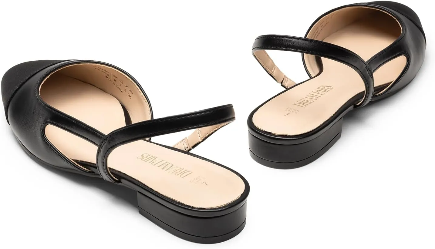 DREAM PAIRS Women's Slingback Flats, Square Toe Flats for Women Dressy Casual Work Office Party, Low Heel Dress Shoes for Women