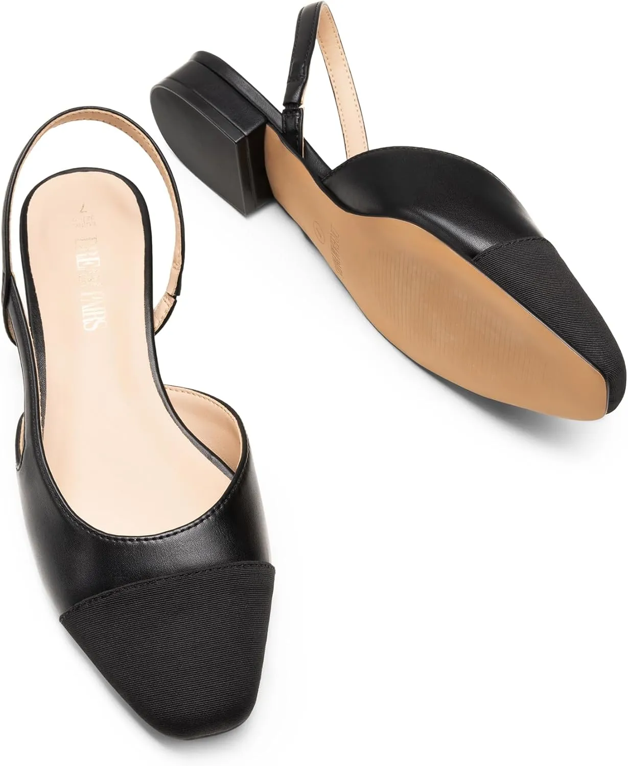 DREAM PAIRS Women's Slingback Flats, Square Toe Flats for Women Dressy Casual Work Office Party, Low Heel Dress Shoes for Women