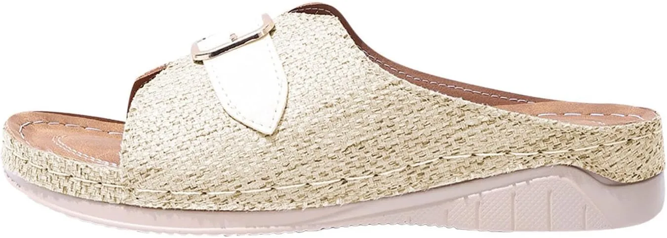 Flat Sandals for Women Orthopedic Arch Support Wedge Platform Slippers Casual Espadrilles Slip On Open Toe Wide Width Home Slippers Summer Beach Fashion Shoes