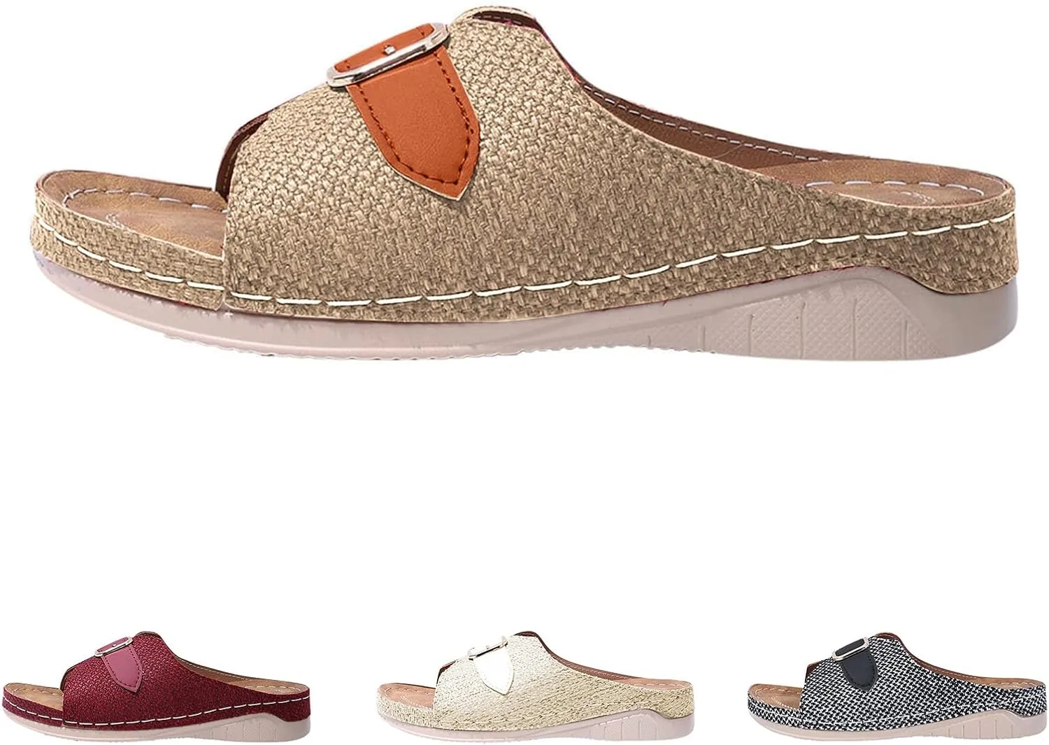 Flat Sandals for Women Orthopedic Arch Support Wedge Platform Slippers Casual Espadrilles Slip On Open Toe Wide Width Home Slippers Summer Beach Fashion Shoes