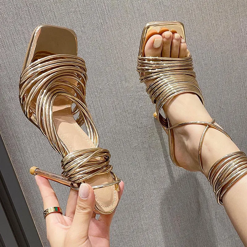 GLADIATOR High Heels Summer Shoes For Women Cross-Tied Sandals