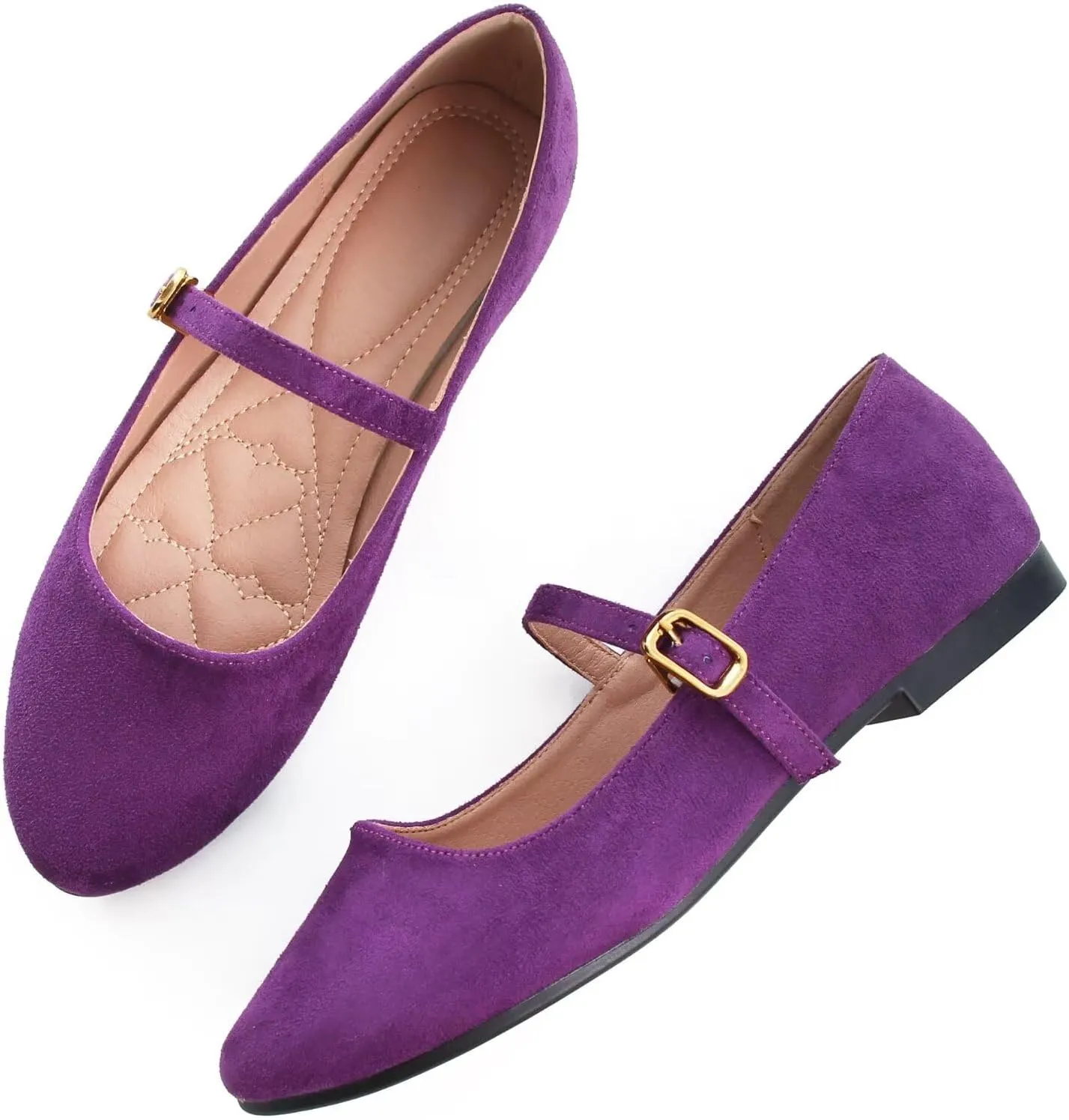 HuangTaiJi Qing Women's Fashion Mary Janes Shoes Ankle Buckle Round Toe Flats Shoes Comfort Walking Dressy Ballerina Flats