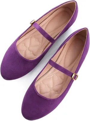 HuangTaiJi Qing Women's Fashion Mary Janes Shoes Ankle Buckle Round Toe Flats Shoes Comfort Walking Dressy Ballerina Flats
