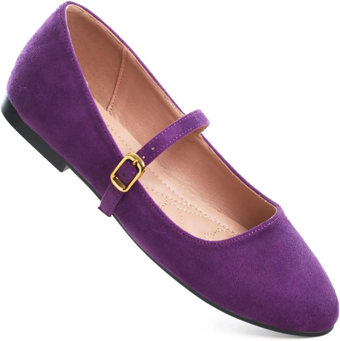 HuangTaiJi Qing Women's Fashion Mary Janes Shoes Ankle Buckle Round Toe Flats Shoes Comfort Walking Dressy Ballerina Flats