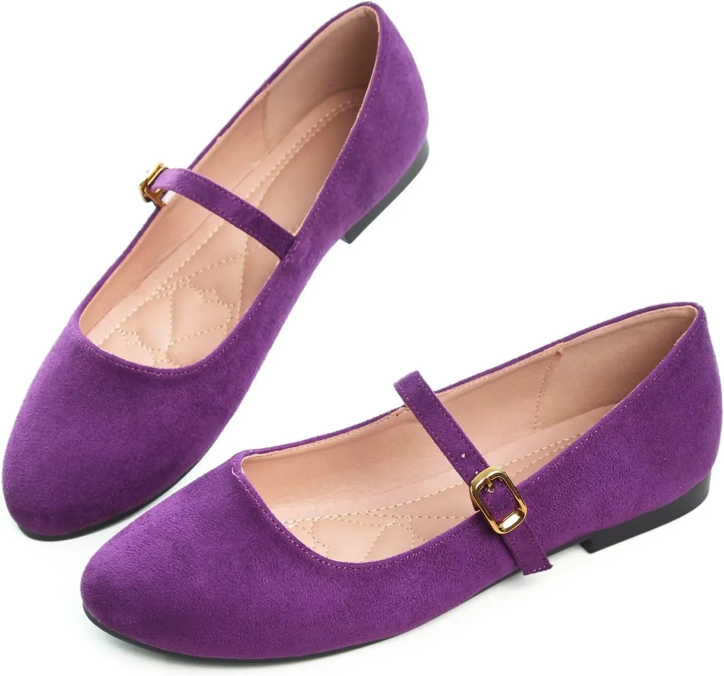 HuangTaiJi Qing Women's Fashion Mary Janes Shoes Ankle Buckle Round Toe Flats Shoes Comfort Walking Dressy Ballerina Flats