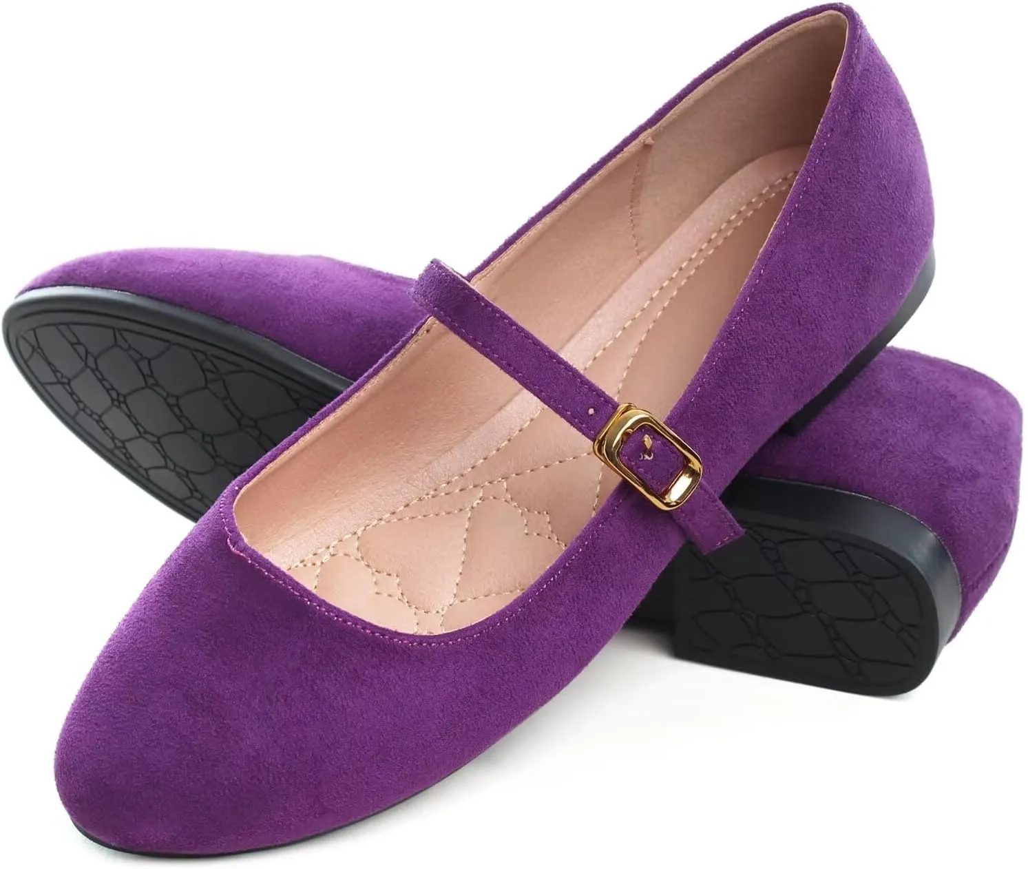 HuangTaiJi Qing Women's Fashion Mary Janes Shoes Ankle Buckle Round Toe Flats Shoes Comfort Walking Dressy Ballerina Flats