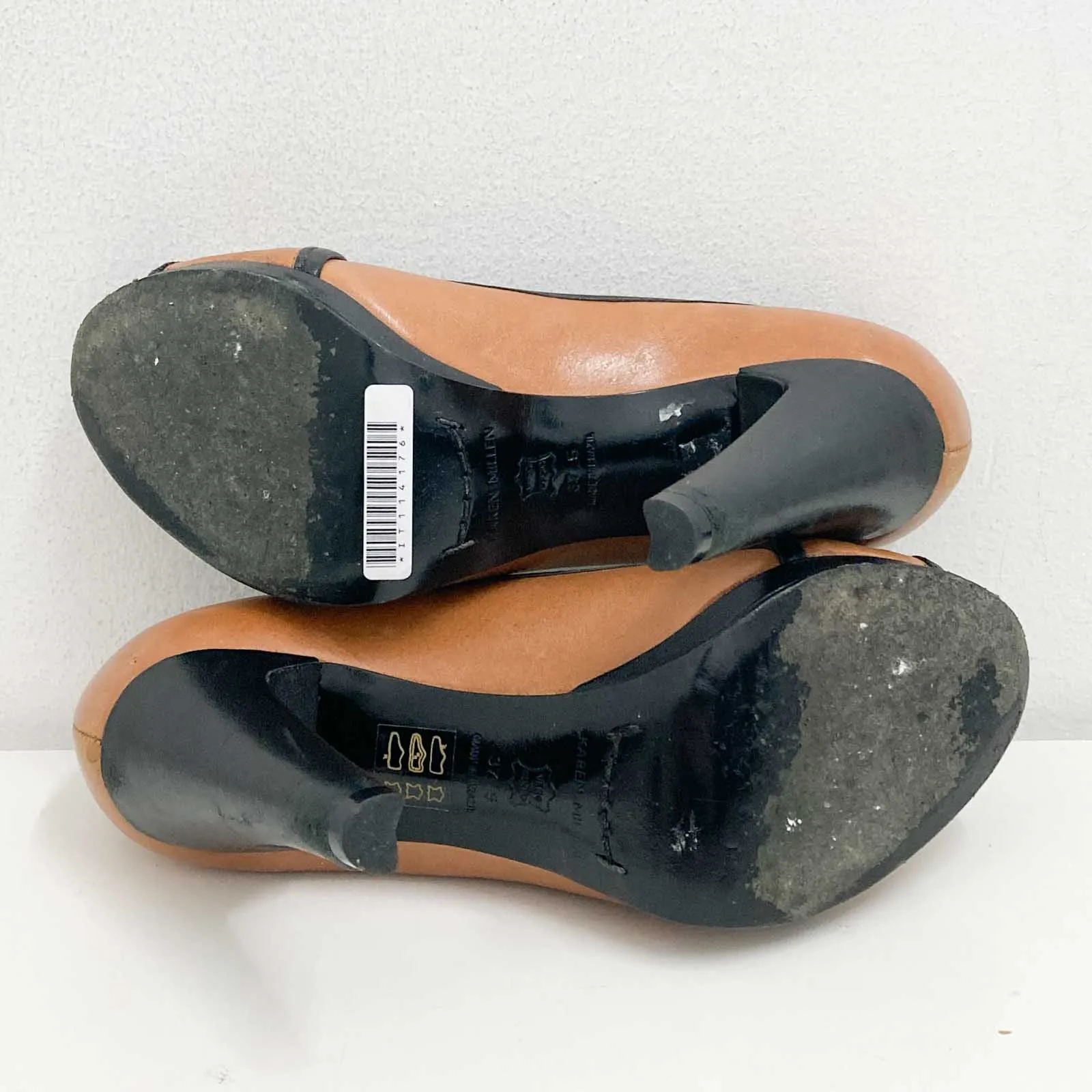 Karen Millen Shoes Size 37.5 UK 4.5 Tan Black Leather Peep Toe Heels Y2K
