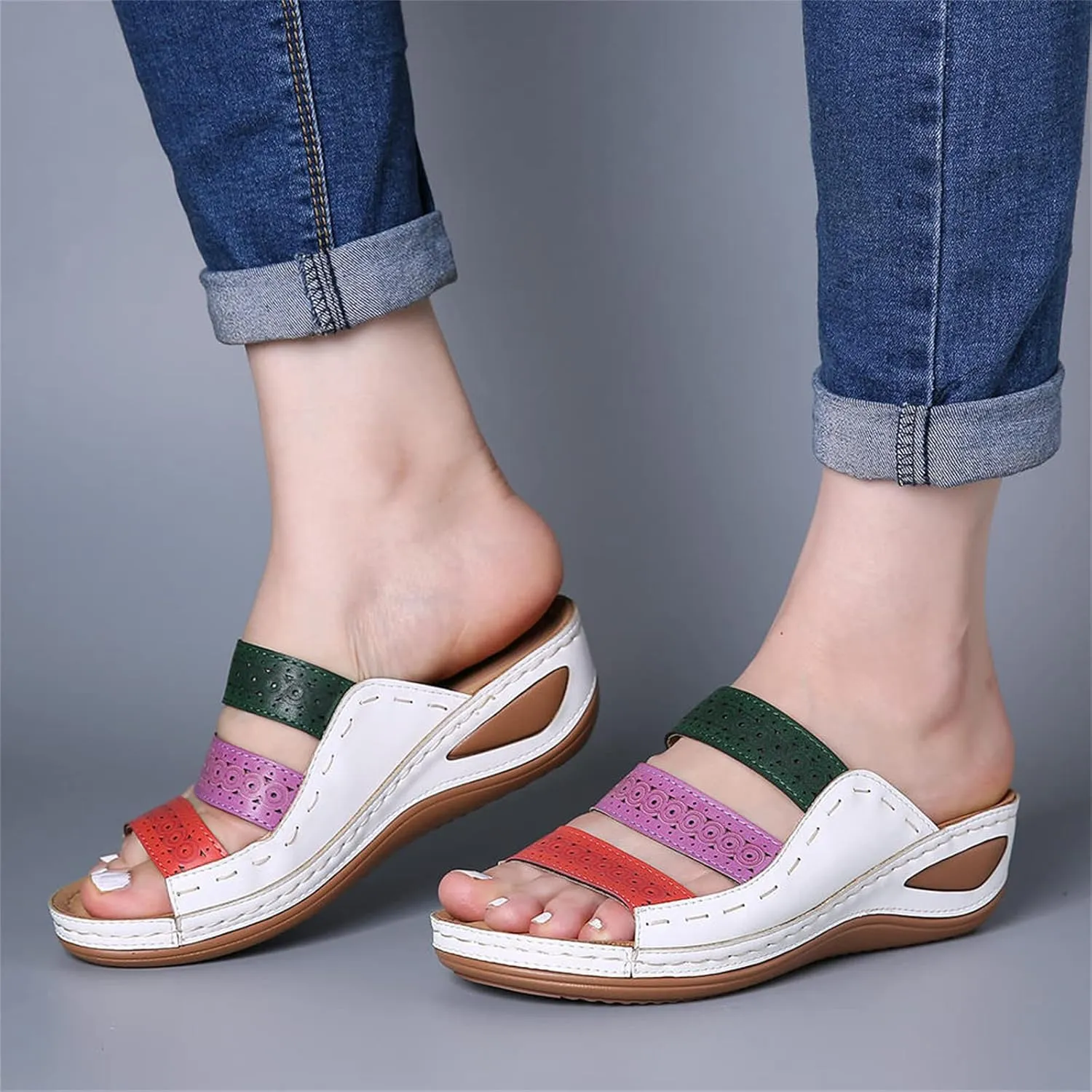 Ladmiple Sandals for Women Casual Summer 2023 Comfy Orthopedic Sandals with Arch Support Slippers Roman Open Toe Shoes