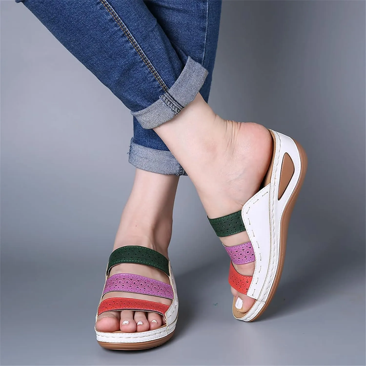 Ladmiple Sandals for Women Casual Summer 2023 Comfy Orthopedic Sandals with Arch Support Slippers Roman Open Toe Shoes