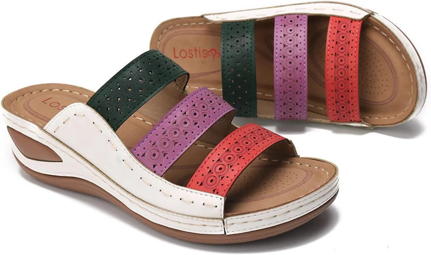 Ladmiple Sandals for Women Casual Summer 2023 Comfy Orthopedic Sandals with Arch Support Slippers Roman Open Toe Shoes