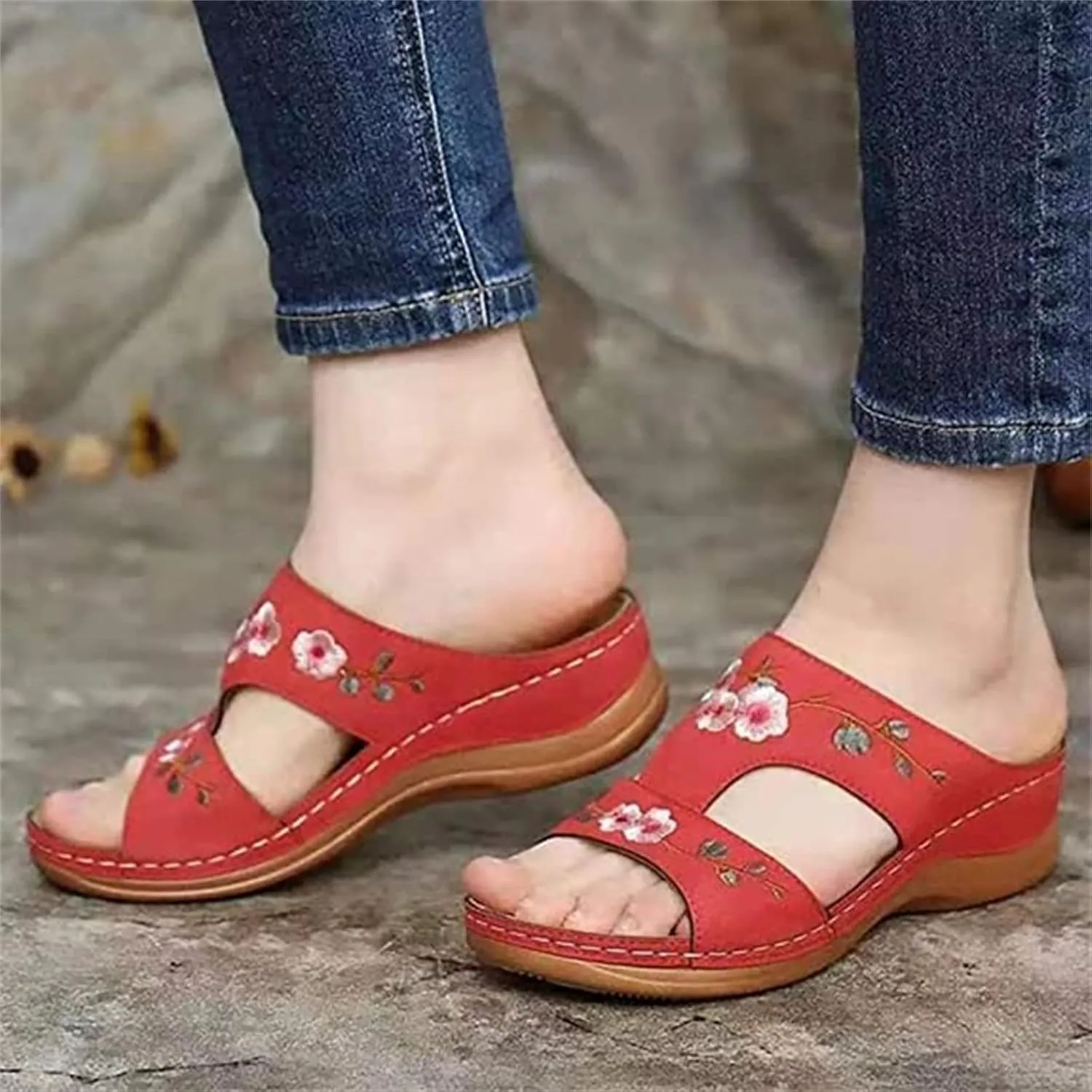 Ladmiple Sandals Women 2023 Fashion Floral Orthopedic Flip Flops with Arch Support Slippers Roman Casual Open Toe Shoes