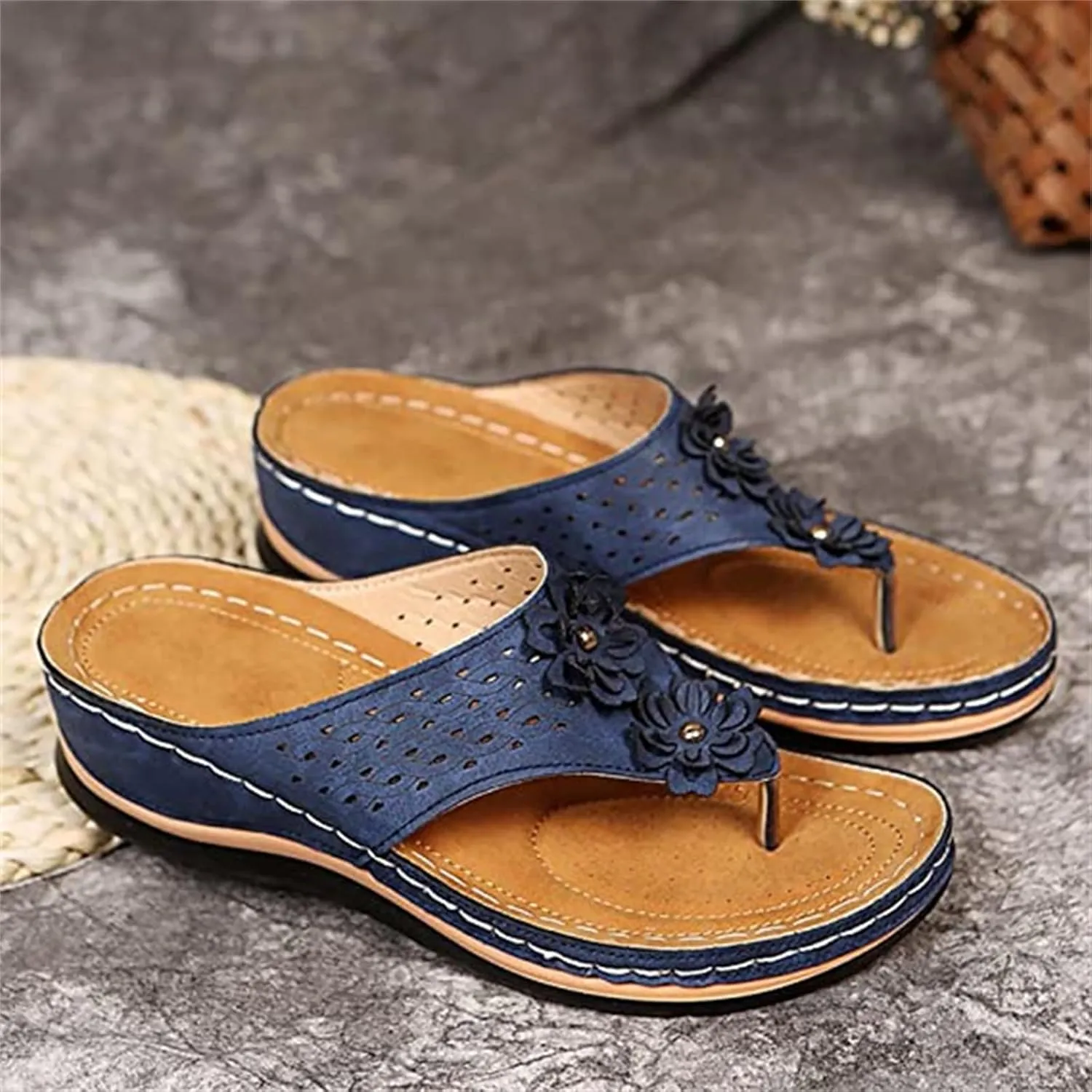 Ladmiple Sandals Women Summer Fashion Hollow-Out Flip Flops Arch Support Slippers Comfy Roman Open Toe Orthopedic Sandal