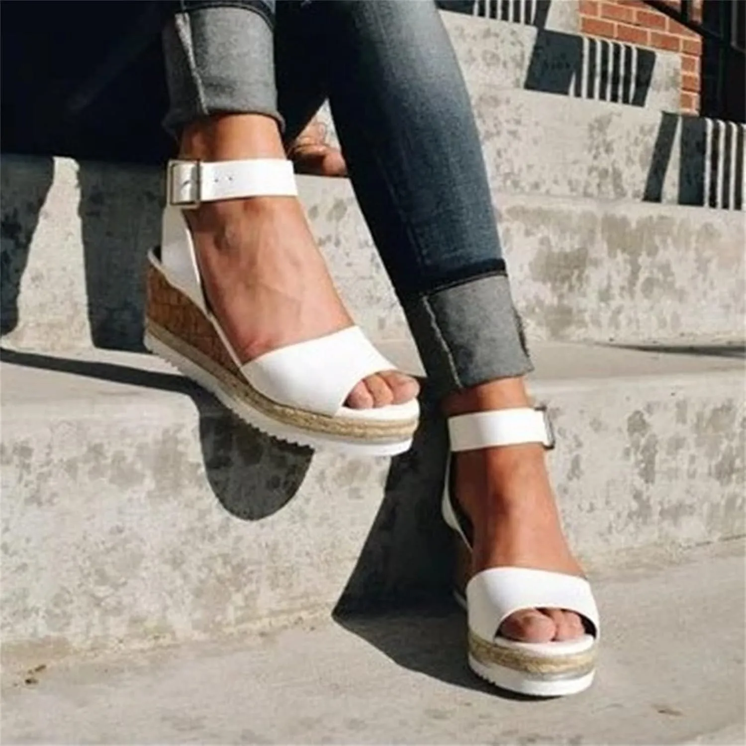 Ladmiple Summer Sandals for Women 2023 Fashion Floral Platform Ankle Strap Wedge Sandals Open Toe Comfy High Heel Shoes