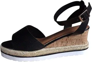 Ladmiple Summer Sandals for Women 2023 Fashion Floral Platform Ankle Strap Wedge Sandals Open Toe Comfy High Heel Shoes
