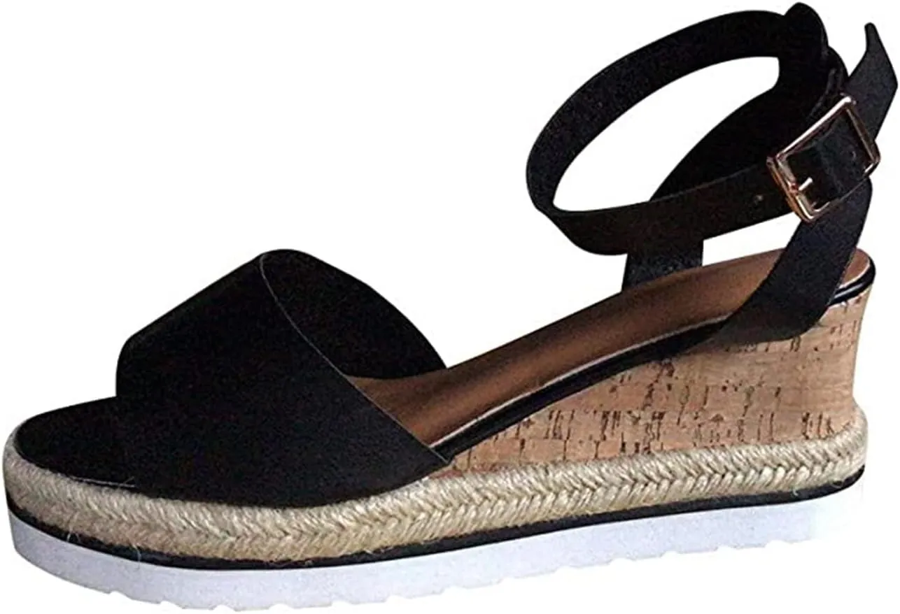 Ladmiple Summer Sandals for Women 2023 Fashion Floral Platform Ankle Strap Wedge Sandals Open Toe Comfy High Heel Shoes