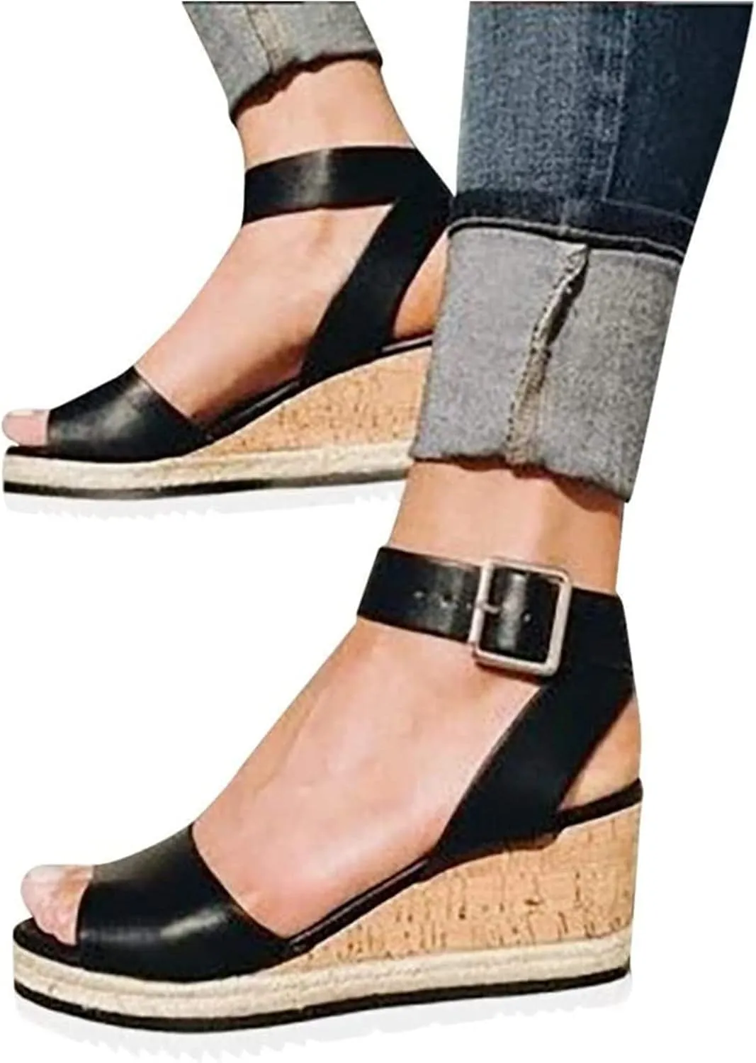 Ladmiple Summer Sandals for Women 2023 Fashion Floral Platform Ankle Strap Wedge Sandals Open Toe Comfy High Heel Shoes