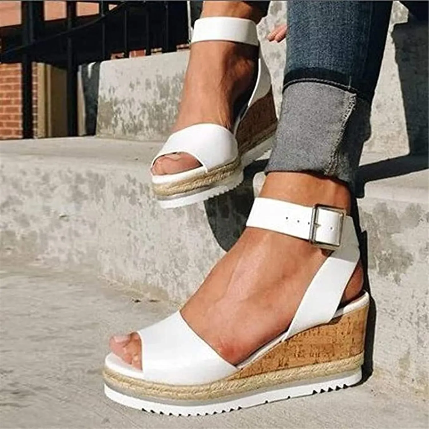 Ladmiple Summer Sandals for Women 2023 Fashion Floral Platform Ankle Strap Wedge Sandals Open Toe Comfy High Heel Shoes