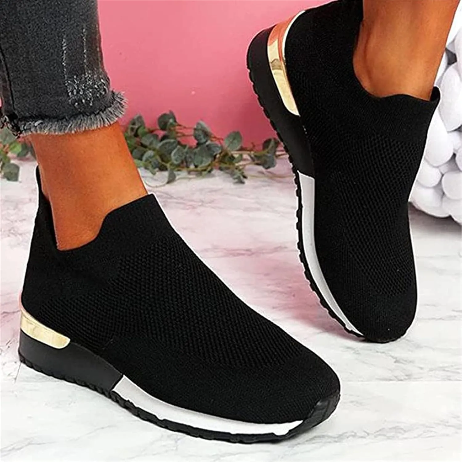 Ladmiple Walking Sneakers For Women Wide Width Athletic Running Shoes Slip On Mesh Athletic Tennis Workout Sneakers