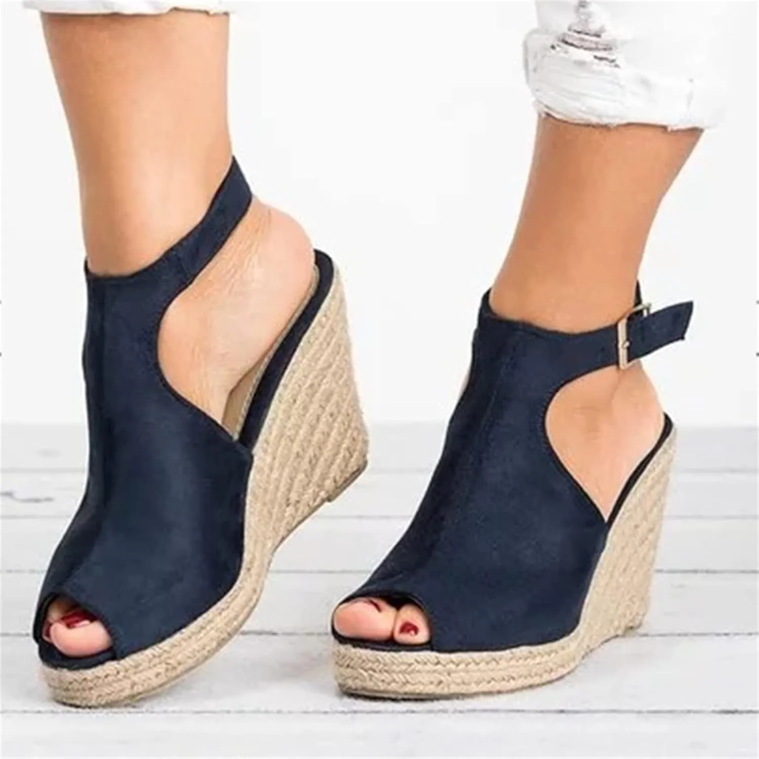 Ladmiple Wedge Sandals for Women Dressy Casual Summer Ankle Strap Open Toe High Heel Slip on Espadrilles Platform Sandal