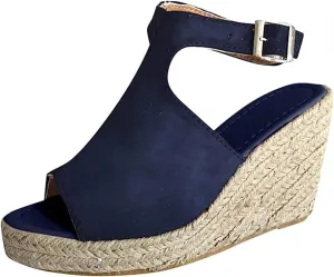 Ladmiple Wedge Sandals for Women Dressy Casual Summer Ankle Strap Open Toe High Heel Slip on Espadrilles Platform Sandal