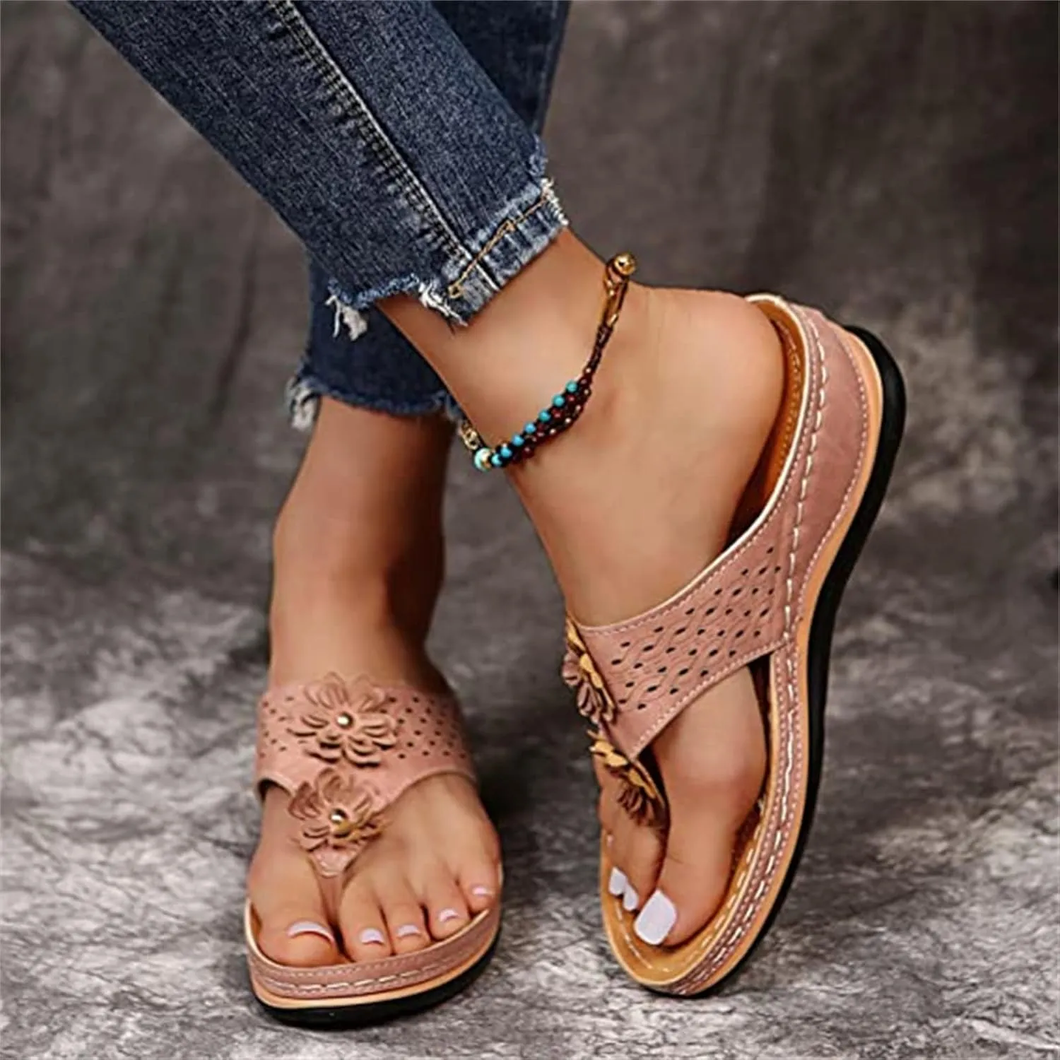 Ladmiple Womens Casual Summer Fashion Orthopedic Platform Flip Flops Arch Support Roman Clip Toe Slip On Slippers Shoes