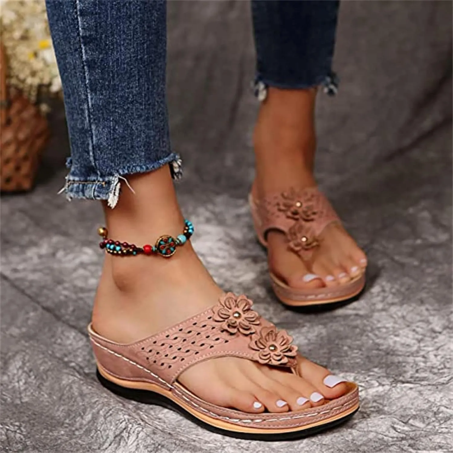 Ladmiple Womens Casual Summer Fashion Orthopedic Platform Flip Flops Arch Support Roman Clip Toe Slip On Slippers Shoes