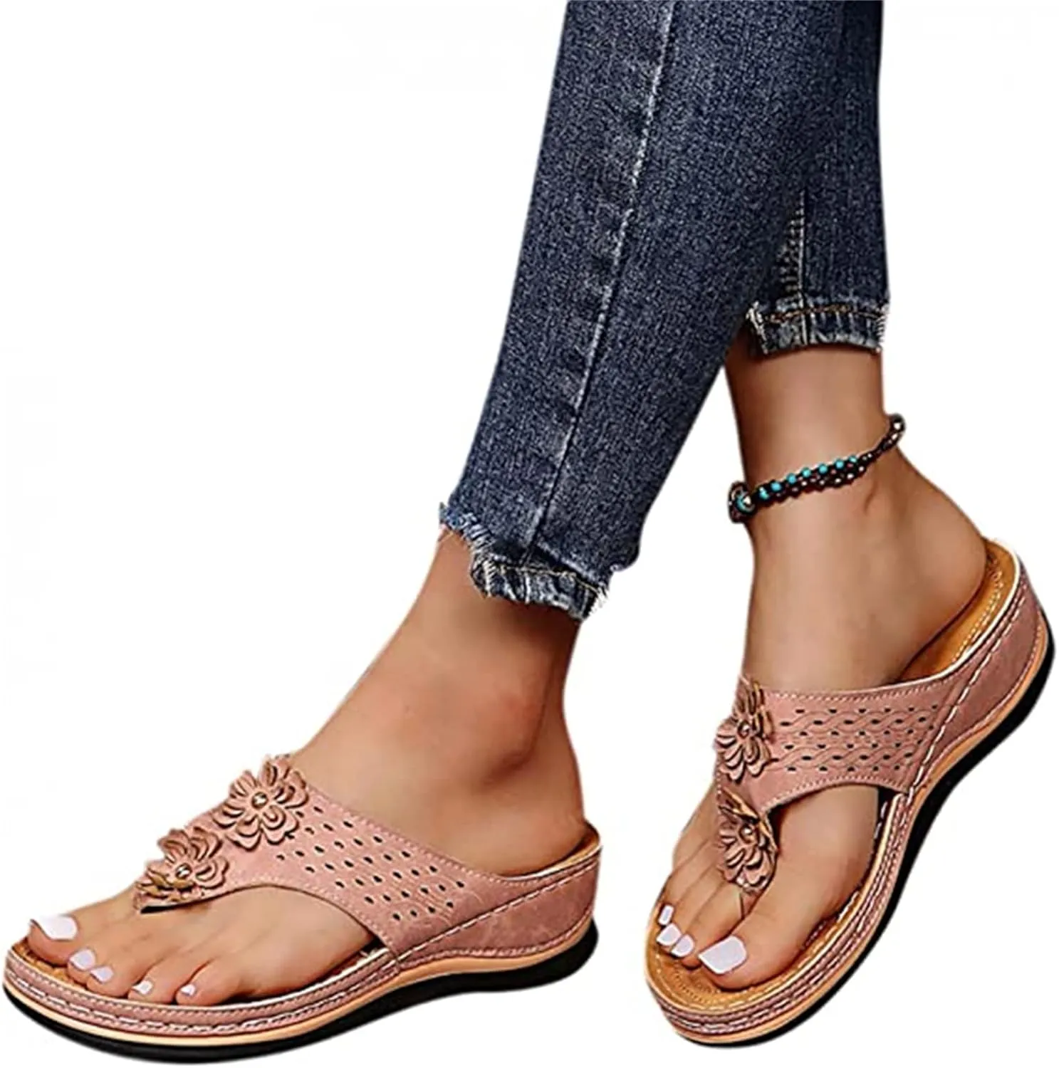 Ladmiple Womens Casual Summer Fashion Orthopedic Platform Flip Flops Arch Support Roman Clip Toe Slip On Slippers Shoes
