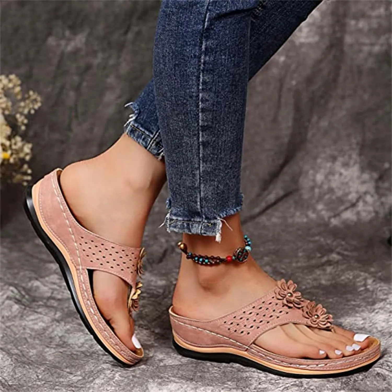 Ladmiple Womens Casual Summer Fashion Orthopedic Platform Flip Flops Arch Support Roman Clip Toe Slip On Slippers Shoes